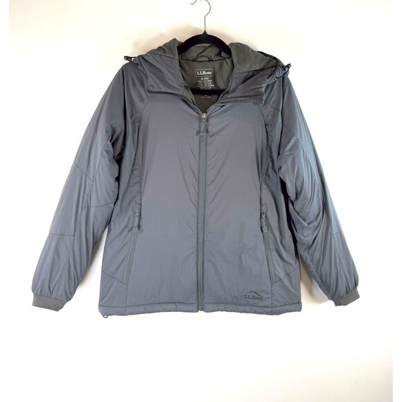 LL Bean Womens Jacket Gray Hooded Full Zip Pockets Windbreaker Medium Petite - Picture 1 of 9